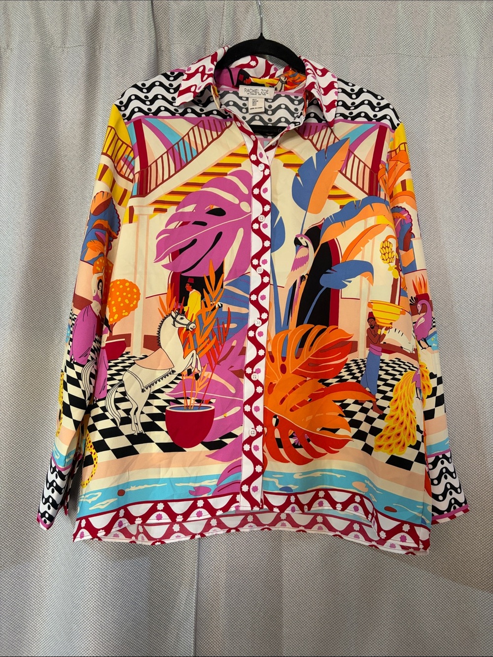 Rachel Zoe Multicolor Tropical Palm Springs Graphic Button-Front Blouse